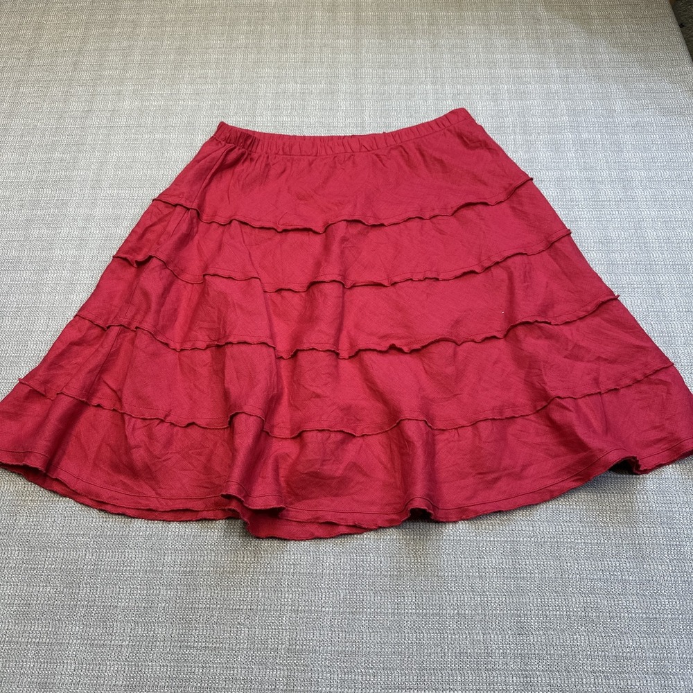 Soft Surroundings Skirt Womens Petite Medium Linen Red‎ Tiered Ruffle Boho